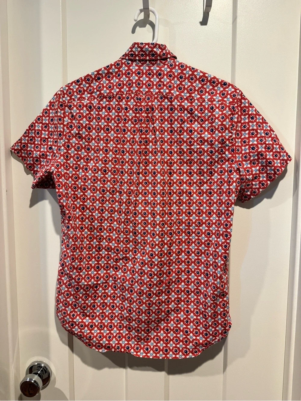 J. Crew Red Geometric Short-Sleeve Button-Down Shirt